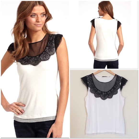 Elie Tahari Tops - Elie Tahari "White Feather and Lace" top